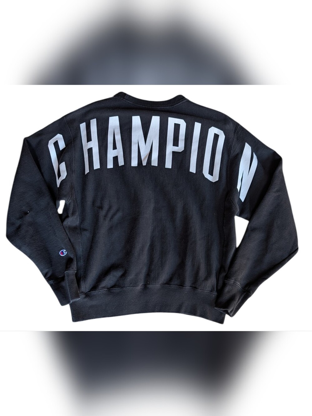 Champion Logo Black Crewneck Sweatshirt Reverse Weave Retro Vintage Streetwear